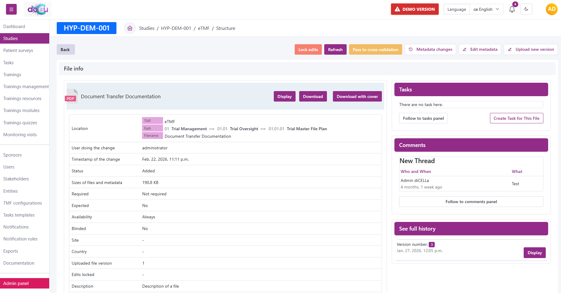 eTMF file details